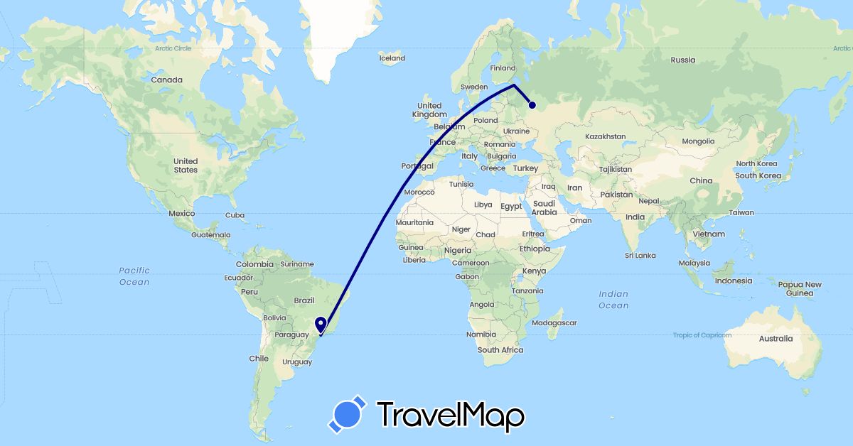 TravelMap itinerary: driving in Brazil, Russia (Europe, South America)